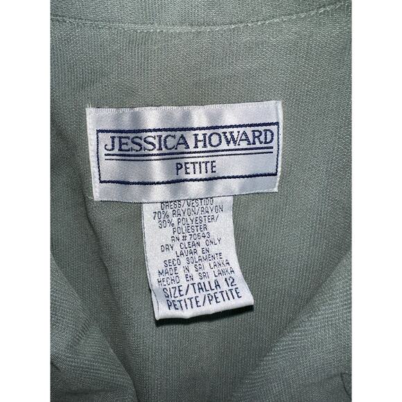 Jessica Howard Vintage Olive Green Button Front Form Fitting Size 12 Petite - Picture 5 of 5